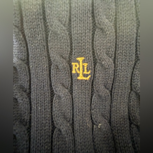 Lauren Ralph Lauren Navy Blue Cable Knit Full Zip LRL embroidered Sweater size M - Picture 8 of 11